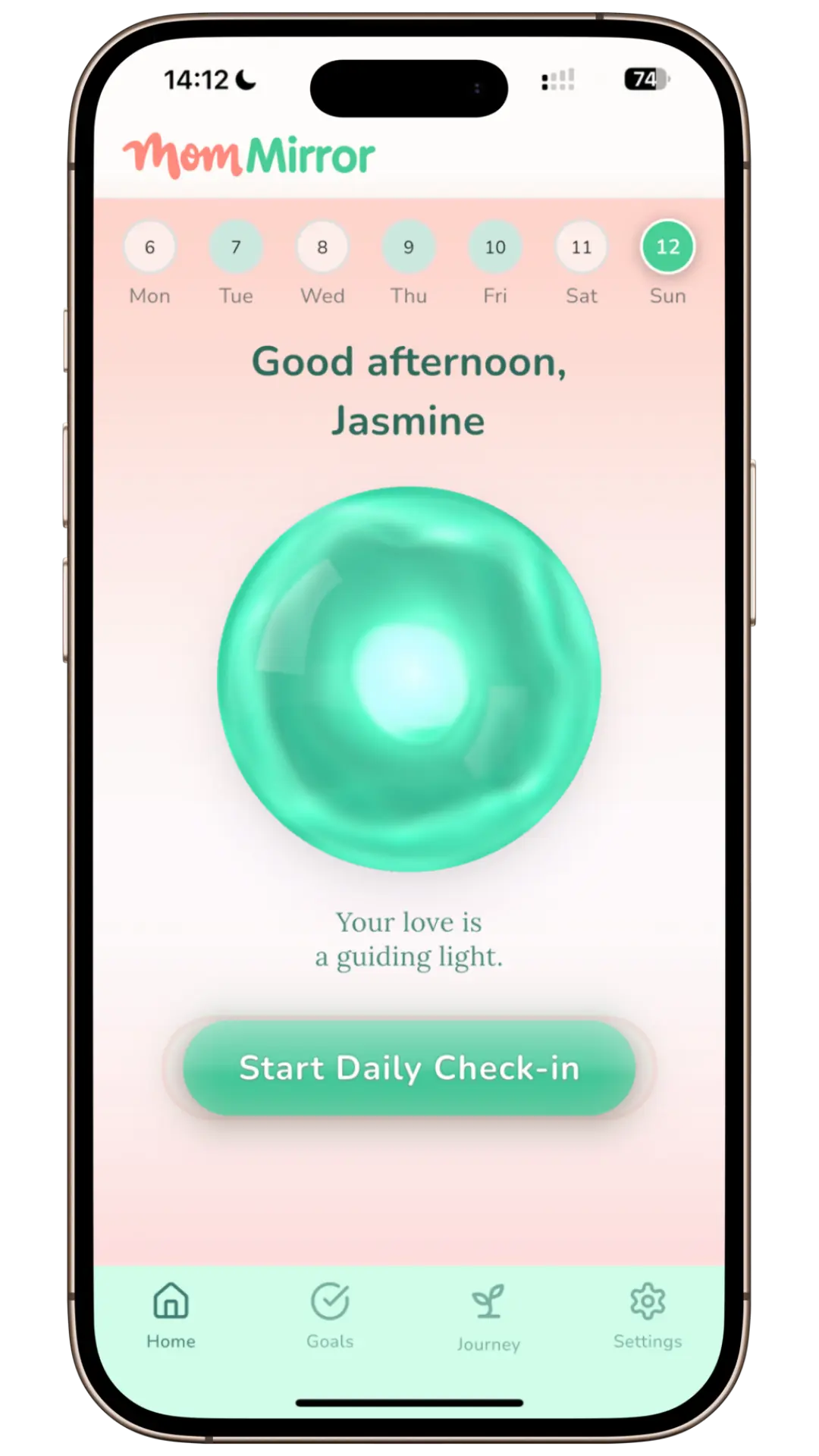 Illustration of the Mom Mirror app on a phone